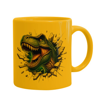 Dinosaur break wall, Ceramic coffee mug yellow, 330ml (1pcs)