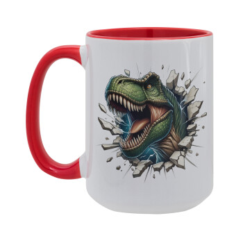 Dinosaur break wall, Κούπα Mega 15oz, κεραμική Κόκκινη, 450ml