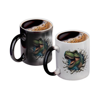 Dinosaur break wall, Color changing magic Mug, ceramic, 330ml when adding hot liquid inside, the black colour desappears (1 pcs)