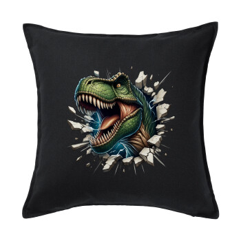 Dinosaur break wall, Μαξιλάρι καναπέ Μαύρο 100% βαμβάκι, περιέχεται το γέμισμα (50x50cm)