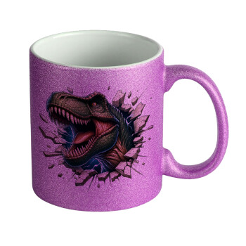 Dinosaur break wall, Κούπα Μωβ Glitter που γυαλίζει, κεραμική, 330ml