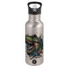Water bottle Silver with straw, stainless steel 600ml