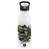 White water bottle with straw, stainless steel 600ml