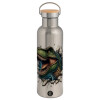 Stainless steel Silver with wooden lid (bamboo), double wall, 750ml