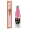 Easter Set, Metallic pink/white (Stainless steel) thermos, double-walled, 500ml & aromatic flat Easter candle (30cm) (PINK)