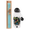 Easter Set, metallic aluminum water bottle (500ml) & scented flat candle (30cm) (TURQUOISE)