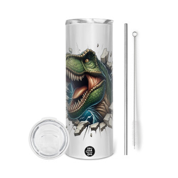 Dinosaur break wall, Eco friendly stainless steel tumbler 600ml, with metal straw & cleaning brush