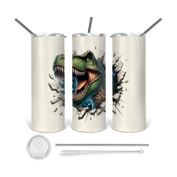 Dinosaur break wall, 360 Eco friendly stainless steel tumbler 600ml, with metal straw & cleaning brush