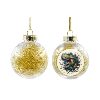 Dinosaur break wall, Transparent Christmas tree ball ornament with gold filling 8cm