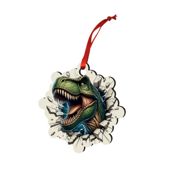 Dinosaur break wall, Christmas ornament snowflake wooden 7.5cm