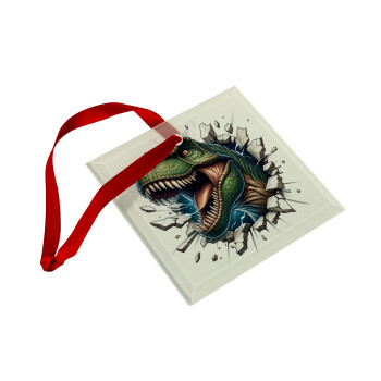 Dinosaur break wall, Christmas ornament, glass square ornament 9x9cm