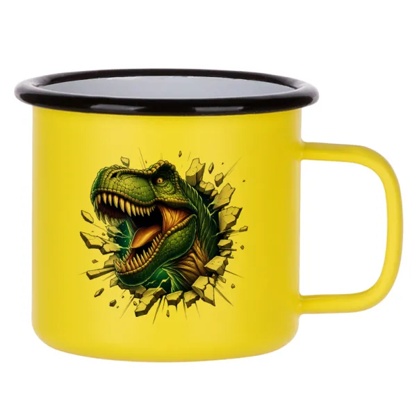 Dinosaur break wall — Κούπα Μεταλλική εμαγιέ ΜΑΤ Κίτρινη 360ml