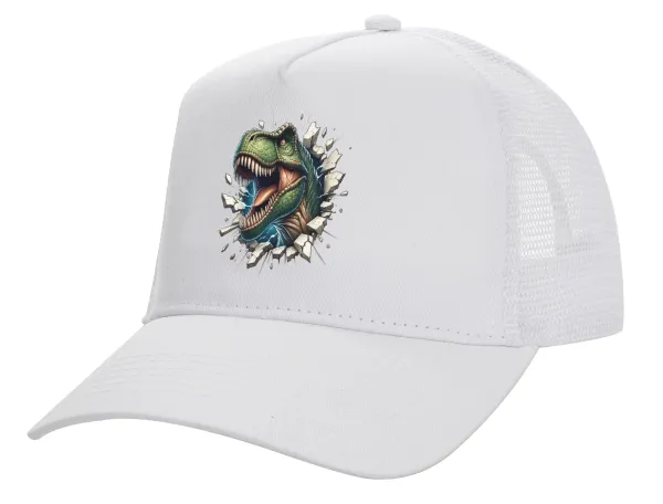 Dinosaur break wall — Καπέλο Ενηλίκων Structured Trucker, με Δίχτυ, ΛΕΥΚΟ (100% ΒΑΜΒΑΚΕΡΟ, ΕΝΗΛΙΚΩΝ, UNISEX, ONE SIZE)