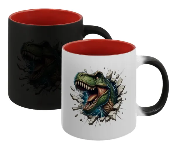 Dinosaur break wall — Magic mug with red interior, ceramic, 330ml, changes colour with hot drinks
