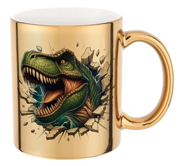 Dinosaur break wall — Mug ceramic, gold mirror, 330ml