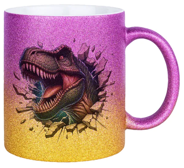 Dinosaur break wall — Κούπα Χρυσή/Ροζ Glitter, κεραμική, 330ml