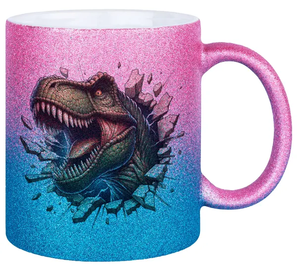 Dinosaur break wall — Κούπα Χρυσή/Μπλε Glitter, κεραμική, 330ml