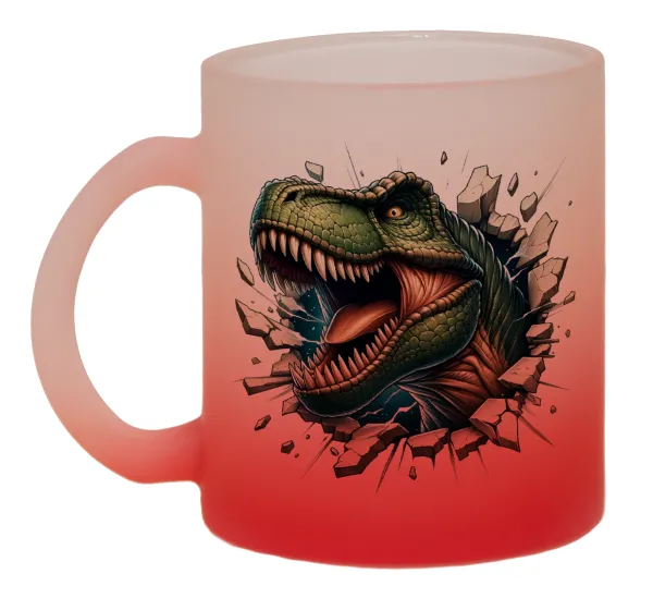 Dinosaur break wall — Κούπα γυάλινη δίχρωμη με βάση το κόκκινο ματ, 330ml