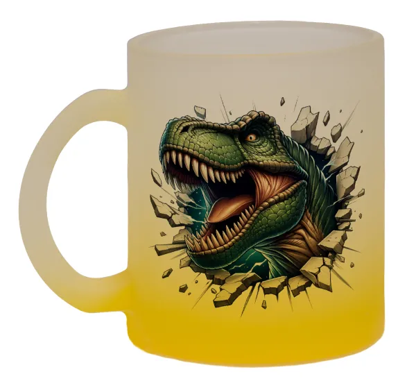 Dinosaur break wall — Κούπα γυάλινη δίχρωμη με βάση το κίτρινο ματ, 330ml