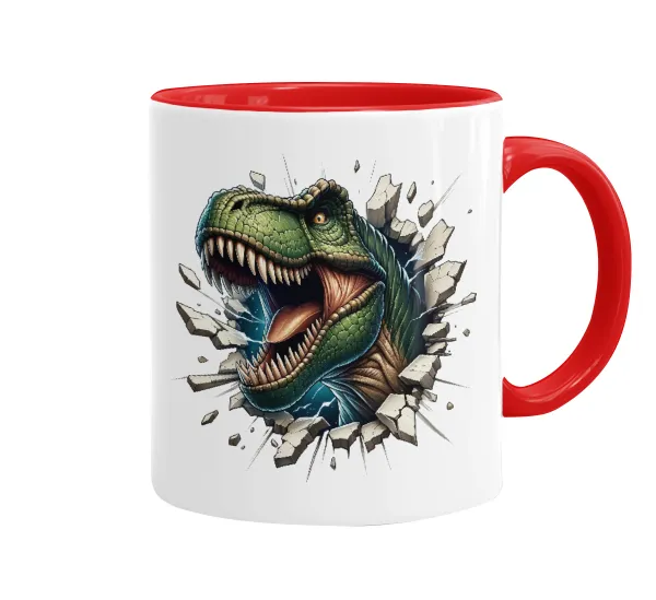 Dinosaur break wall — Κούπα χρωματιστή κόκκινη, κεραμική, 330ml