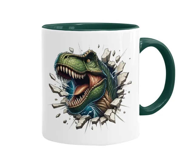 Dinosaur break wall — Κούπα χρωματιστή πράσινη, κεραμική, 330ml