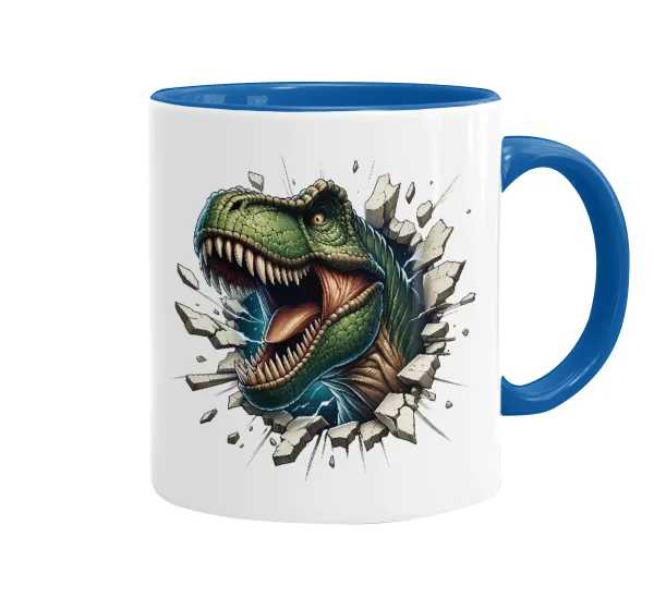 Dinosaur break wall — Mug colored blue, ceramic, 330ml