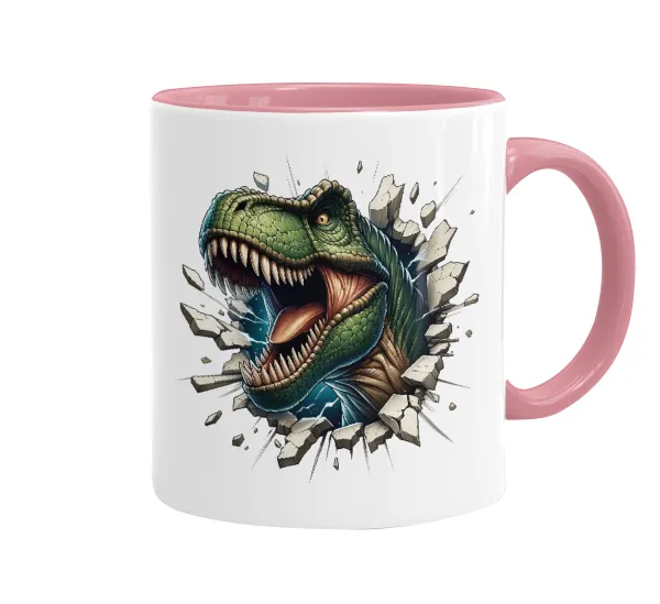 Dinosaur break wall — Κούπα χρωματιστή ροζ, κεραμική, 330ml