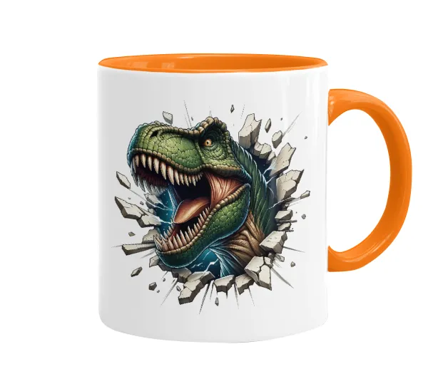 Dinosaur break wall — Mug colored orange, ceramic, 330ml