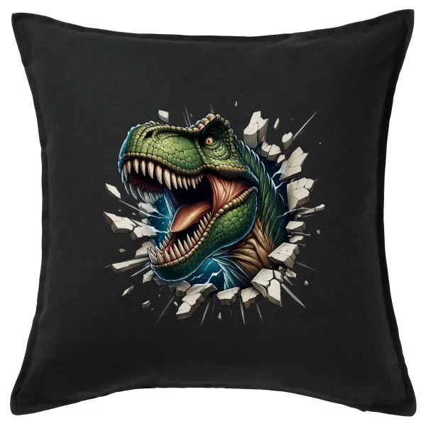 Dinosaur break wall — Μαξιλάρι καναπέ Μαύρο 100% βαμβάκι, περιέχεται το γέμισμα (50x50cm)