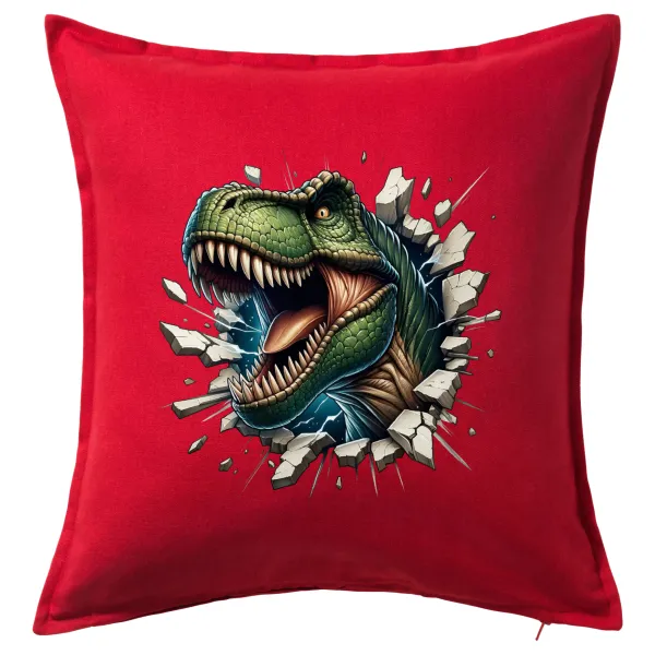 Dinosaur break wall — Μαξιλάρι καναπέ Κόκκινο 100% βαμβάκι, περιέχεται το γέμισμα (50x50cm)