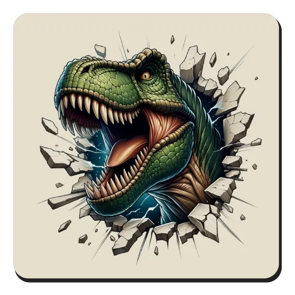 Dinosaur break wall — Τετράγωνο μαγνητάκι ξύλινο 9x9cm
