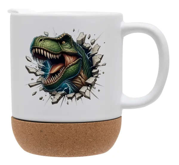Dinosaur break wall — Κούπα, κεραμική με βάση φελού και καπάκι (ΜΑΤ), 330ml