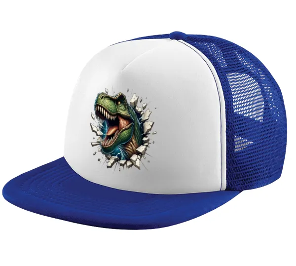 Dinosaur break wall — Adult Soft Trucker Hat with Blue/White Mesh (POLYESTER, ADULT, UNISEX, ONE SIZE)
