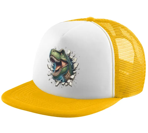 Dinosaur break wall — Καπέλο Ενηλίκων Soft Trucker με Δίχτυ Κίτρινο/White (POLYESTER, ΕΝΗΛΙΚΩΝ, UNISEX, ONE SIZE)