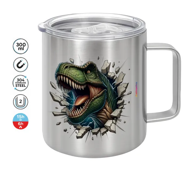 Dinosaur break wall — Double-walled stainless steel mug 300ml with temperature-retaining lid