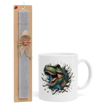 Dinosaur break wall, Easter Set, Ceramic Cup (330ml) & Easter aromatic flat candle (30cm) (GRAY)