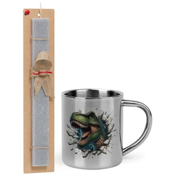 Dinosaur break wall, Easter Set, metallic thermal cup (300ml) & Easter aromatic flat candle (30cm) (GRAY)