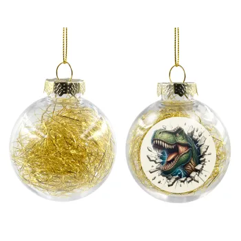 Dinosaur break wall, Στολίδι Χριστουγεννιάτικη μπάλα δένδρου διάφανη με χρυσό γέμισμα 8cm