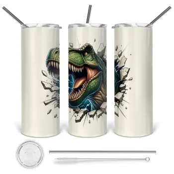 Dinosaur break wall, Tumbler stainless steel 600ml, with metal straw & cleaning brush