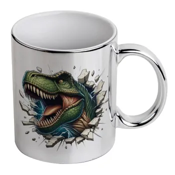 Dinosaur break wall, Mug ceramic, silver mirror, 330ml
