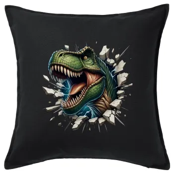 Dinosaur break wall, Μαξιλάρι καναπέ Μαύρο 100% βαμβάκι, περιέχεται το γέμισμα (50x50cm)
