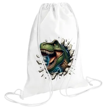 Dinosaur break wall, Backpack pouch GYMBAG white (28x40cm)