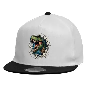 Dinosaur break wall, Καπέλο παιδικό Flat Snapback, Λευκό (100% ΒΑΜΒΑΚΕΡΟ, ΠΑΙΔΙΚΟ, UNISEX, ONE SIZE)