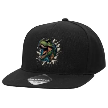 Dinosaur break wall, Adult Flat Snapback Hat Black, (100% COTTON TWILL, ADULT, UNISEX, ONE SIZE)