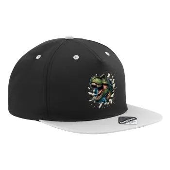 Dinosaur break wall, Adult Flat Snapback Hat Black/Grey, (100% COTTON TWILL, ADULT, UNISEX, ONE SIZE)