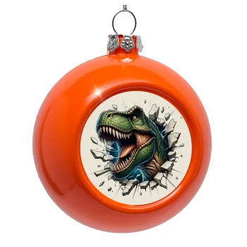 Dinosaur break wall, Orange Christmas tree ornament bauble 8cm