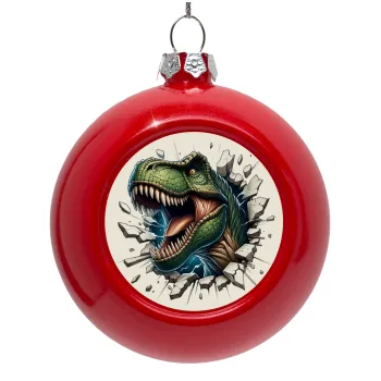 Dinosaur break wall, Red Christmas tree ornament bauble 8cm