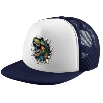 Dinosaur break wall, Children's Soft Trucker Cap with Dark Blue/White Mesh (POLYESTER, CHILDREN, ONE SIZE)