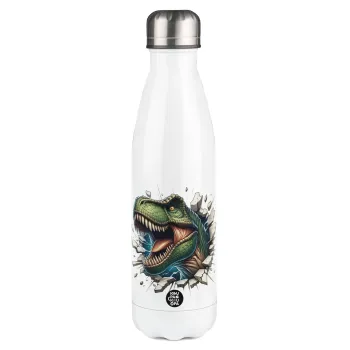 Dinosaur break wall, Metal mug thermos White (Stainless steel), double wall, 500ml