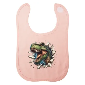 Dinosaur break wall, Σαλιάρα με Σκρατς ΡΟΖ 100% Organic Cotton (0-18 months)